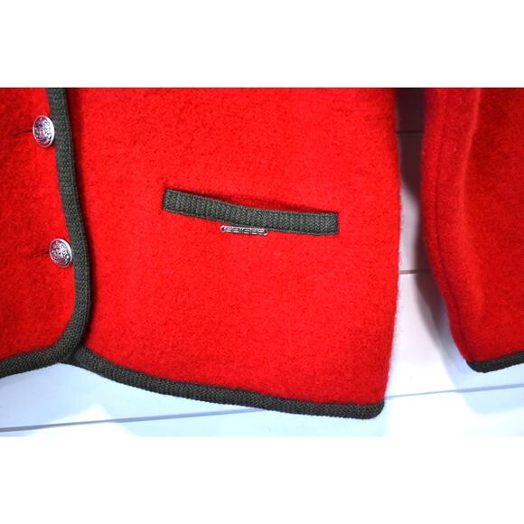 GEIGER Boiled Wool Jacket Blazer Red Sz 40/10 Silver Buttons Classic Academia - Picture 8 of 14